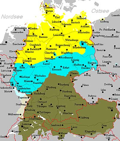 Карта современных немецких диалектов